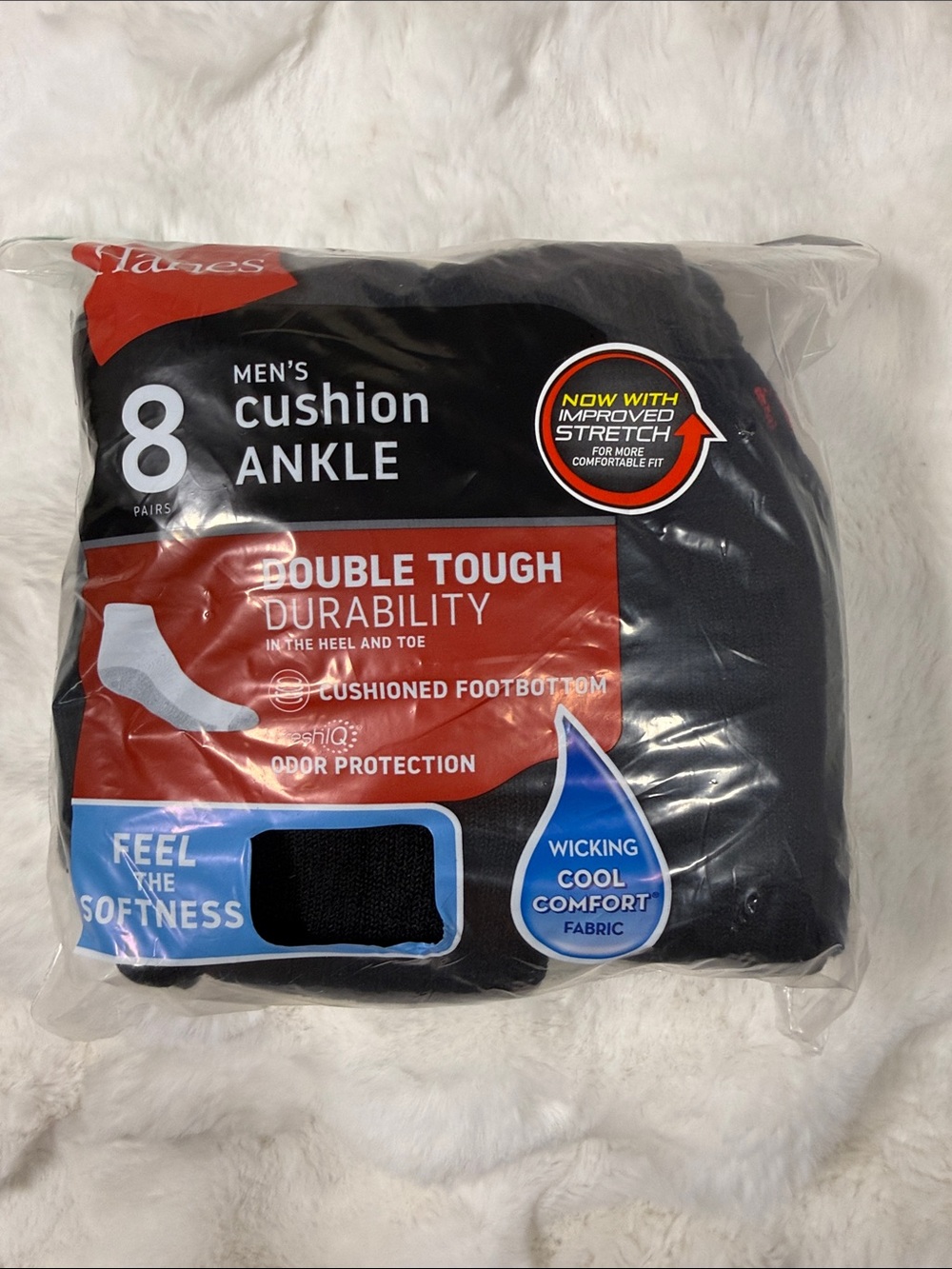 Hanes Men's Cushion Ankle Socks - Black (8-Pack)